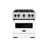 ZLINE Autograph Edition 30 in. 4.2 cu. ft. Classic Dual Fuel Range with 4 Burner Gas Cooktop and Electric Convection Oven in Satin Stainless Steel with White Matte Door and Matte Black Accents (CDRSZ-WM-30-MB)