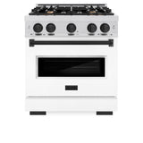 ZLINE Autograph Edition 30 in. 4.2 cu. ft. Classic Dual Fuel Range with 4 Burner Gas Cooktop and Electric Convection Oven in Satin Stainless Steel with White Matte Door and Matte Black Accents (CDRSZ-WM-30-MB)