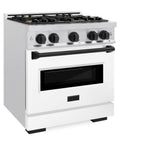 ZLINE Autograph Edition 30 in. 4.2 cu. ft. Classic Dual Fuel Range with 4 Burner Gas Cooktop and Electric Convection Oven in Satin Stainless Steel with White Matte Door and Matte Black Accents (CDRSZ-WM-30-MB)