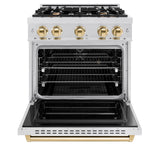 ZLINE Autograph Edition 30 in. 4.2 cu. ft. Classic Dual Fuel Range with 4 Burner Gas Cooktop and Electric Convection Oven in Satin Stainless Steel with Polished Gold Accents (CDRSZ-30-G)