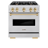 ZLINE Autograph Edition 30 in. 4.2 cu. ft. Classic Dual Fuel Range with 4 Burner Gas Cooktop and Electric Convection Oven in Satin Stainless Steel with Polished Gold Accents (CDRSZ-30-G)