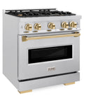 ZLINE Autograph Edition 30 in. 4.2 cu. ft. Classic Dual Fuel Range with 4 Burner Gas Cooktop and Electric Convection Oven in Satin Stainless Steel with Polished Gold Accents (CDRSZ-30-G)