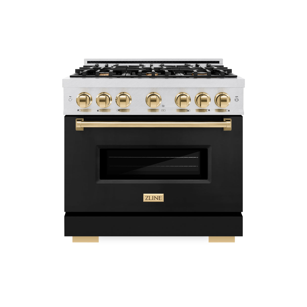 ZLINE Autograph Edition 36 in. 5.2 cu. ft. Classic Dual Fuel Range with 6 Burner Gas Cooktop and Electric Convection Oven in Satin Stainless Steel with Polished Gold Accents (CDRSZ-36-G)