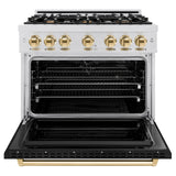 ZLINE Autograph Edition 36 in. 5.2 cu. ft. Classic Dual Fuel Range with 6 Burner Gas Cooktop and Electric Convection Oven in Satin Stainless Steel with Polished Gold Accents (CDRSZ-36-G)