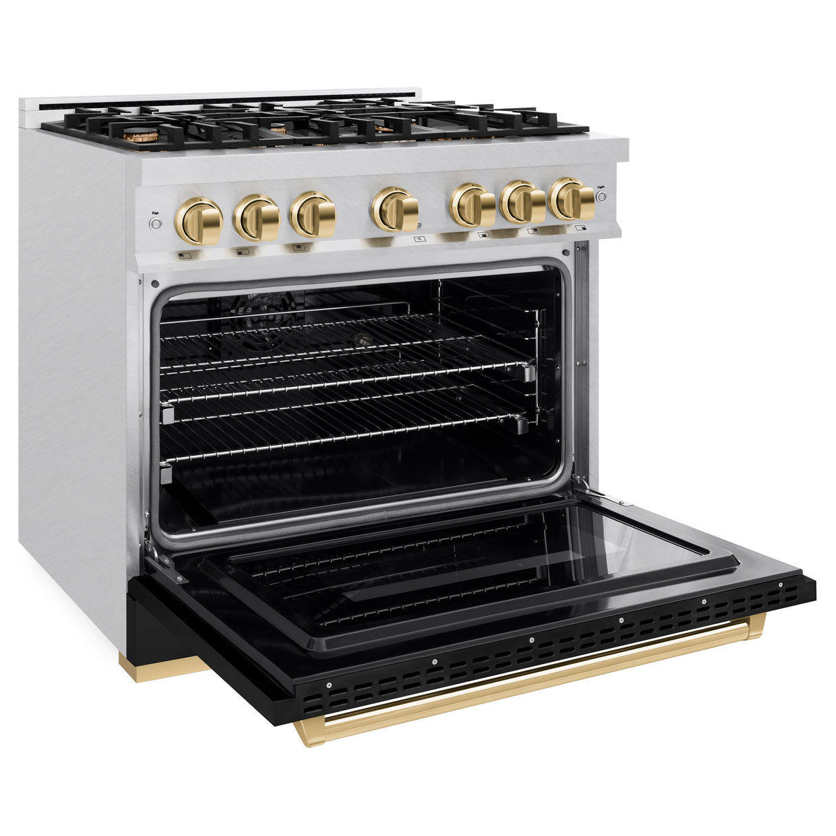 ZLINE Autograph Edition 36 in. 5.2 cu. ft. Classic Dual Fuel Range with 6 Burner Gas Cooktop and Electric Convection Oven in Satin Stainless Steel with Polished Gold Accents (CDRSZ-36-G)