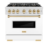ZLINE Autograph Edition 36 in. 5.2 cu. ft. Classic Dual Fuel Range with 6 Burner Gas Cooktop and Electric Convection Oven in Satin Stainless Steel with White Matte Door and Polished Gold Accents (CDRSZ-WM-36-G)