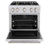 ZLINE 30 in. 4.2 cu. ft. Classic Dual Fuel Range with Gas Cooktop and Electric Convection Oven in Satin Stainless Steel with 4 Brass Burners (CDRS-BR-30)