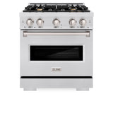 ZLINE 30 in. 4.2 cu. ft. Classic Dual Fuel Range with Gas Cooktop and Electric Convection Oven in Satin Stainless Steel with 4 Brass Burners (CDRS-BR-30)