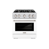ZLINE 30 in. 4.2 cu. ft. Select Dual Fuel Range with 4 Burner Gas Cooktop and Electric Convection Oven in Satin Stainless Steel with White Matte Door (HDRS-WM-30)
