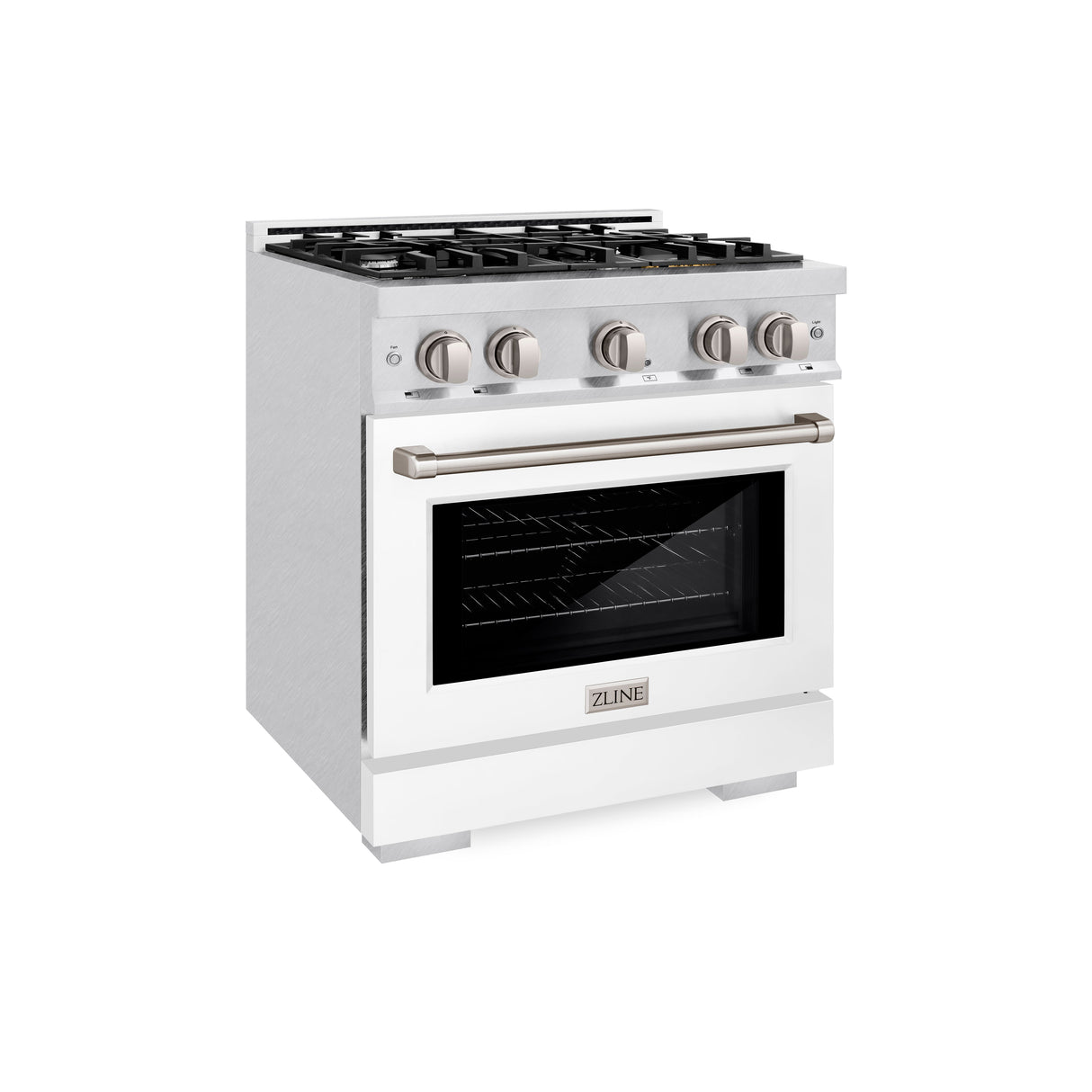 ZLINE 30 in. 4.2 cu. ft. Select Dual Fuel Range with 4 Burner Gas Cooktop and Electric Convection Oven in Satin Stainless Steel with White Matte Door (HDRS-WM-30)