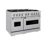 ZLINE 48 in. 6.7 cu. ft. Classic Double Oven Gas Range with 8 Burner Cooktop in Satin Stainless Steel (CGRS-48)