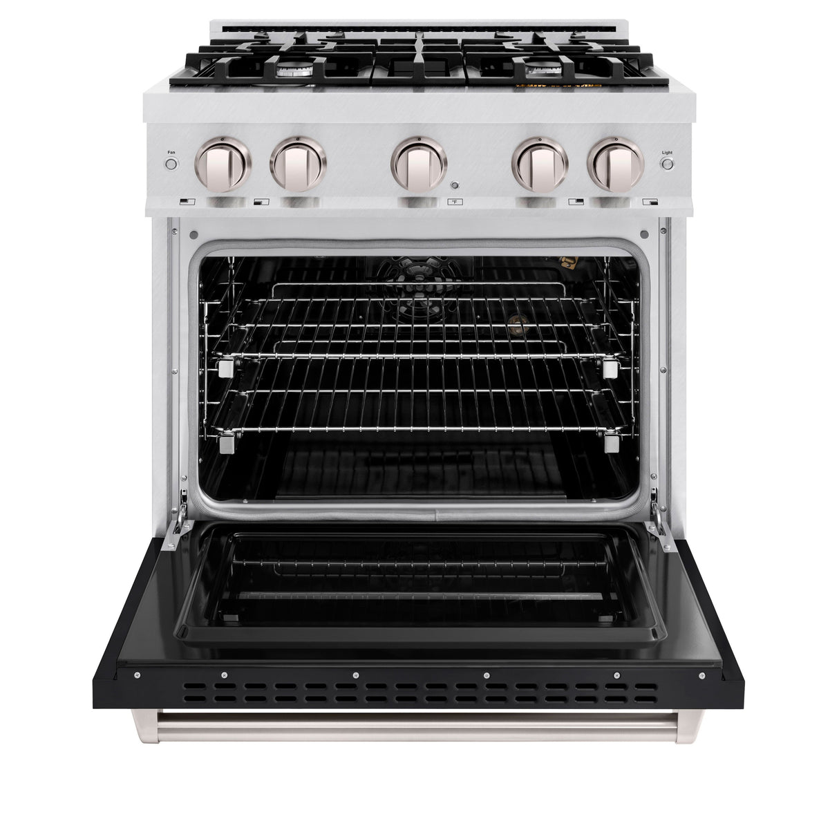 ZLINE 30 in. 4.2 cu. ft. Classic Gas Range with 4 Burner Cooktop and Convection Gas Oven in Satin Stainless Steel with Black Matte Door (CGRS-BLM-30)