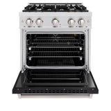 ZLINE 30 in. 4.2 cu. ft. Classic Gas Range with 4 Burner Cooktop and Convection Gas Oven in Satin Stainless Steel with Black Matte Door (CGRS-BLM-30)