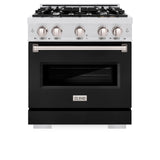 ZLINE 30 in. 4.2 cu. ft. Classic Gas Range with 4 Burner Cooktop and Convection Gas Oven in Satin Stainless Steel with Black Matte Door (CGRS-BLM-30)
