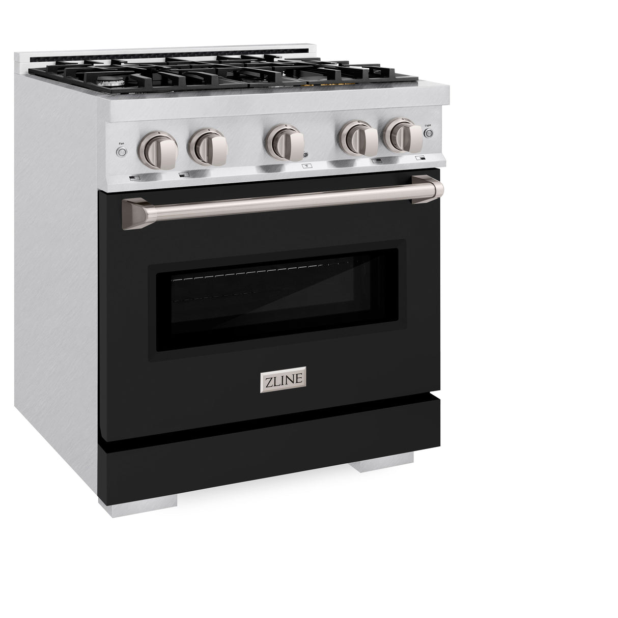 ZLINE 30 in. 4.2 cu. ft. Classic Gas Range with 4 Burner Cooktop and Convection Gas Oven in Satin Stainless Steel with Black Matte Door (CGRS-BLM-30)