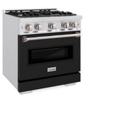 ZLINE 30 in. 4.2 cu. ft. Classic Gas Range with 4 Burner Cooktop and Convection Gas Oven in Satin Stainless Steel with Black Matte Door (CGRS-BLM-30)