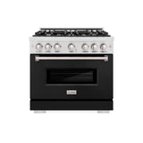 ZLINE 36 in. 5.2 cu. ft. Classic Gas Range with 6 Burner Cooktop and Convection Gas Oven in Satin Stainless Steel with Black Matte Door (CGRS-BLM-36)