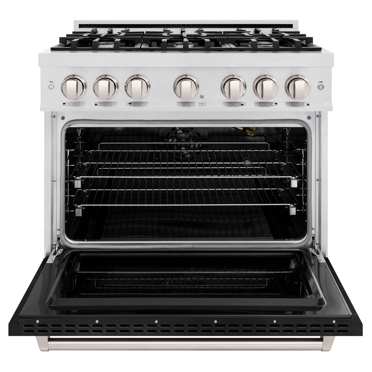 ZLINE 36 in. 5.2 cu. ft. Classic Gas Range with 6 Burner Cooktop and Convection Gas Oven in Satin Stainless Steel with Black Matte Door (CGRS-BLM-36)