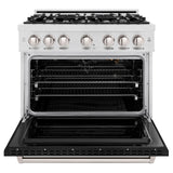 ZLINE 36 in. 5.2 cu. ft. Classic Gas Range with 6 Burner Cooktop and Convection Gas Oven in Satin Stainless Steel with Black Matte Door (CGRS-BLM-36)