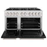 ZLINE 48 in. 6.7 cu. ft. Classic Double Oven Gas Range with 8 Burner Cooktop in Satin Stainless Steel with Black Matte Doors (CGRS-BLM-48)