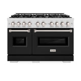 ZLINE 48 in. 6.7 cu. ft. Classic Double Oven Gas Range with 8 Burner Cooktop in Satin Stainless Steel with Black Matte Doors (CGRS-BLM-48)