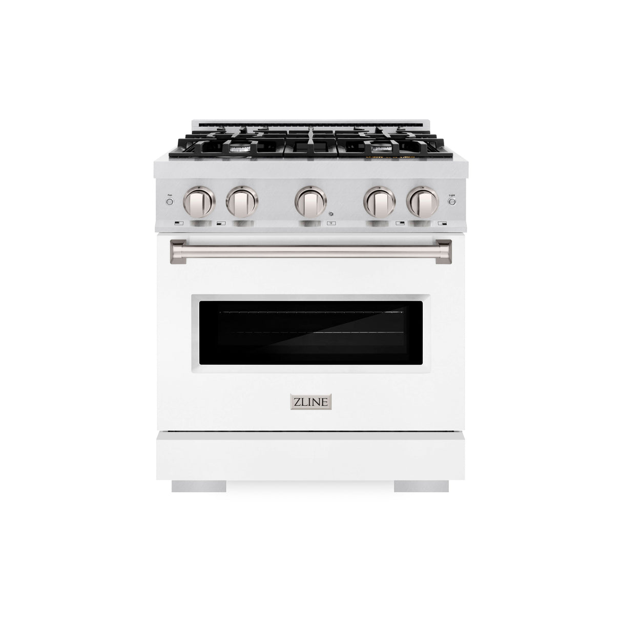 ZLINE 30 in. 4.2 cu. ft. Classic Gas Range with 4 Burner Cooktop and Convection Gas Oven in Satin Stainless Steel with White Matte Door (CGRS-WM-30)