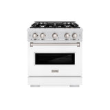 ZLINE 30 in. 4.2 cu. ft. Classic Gas Range with 4 Burner Cooktop and Convection Gas Oven in Satin Stainless Steel with White Matte Door (CGRS-WM-30)