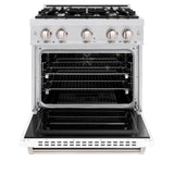 ZLINE 30 in. 4.2 cu. ft. Classic Gas Range with 4 Burner Cooktop and Convection Gas Oven in Satin Stainless Steel with White Matte Door (CGRS-WM-30)