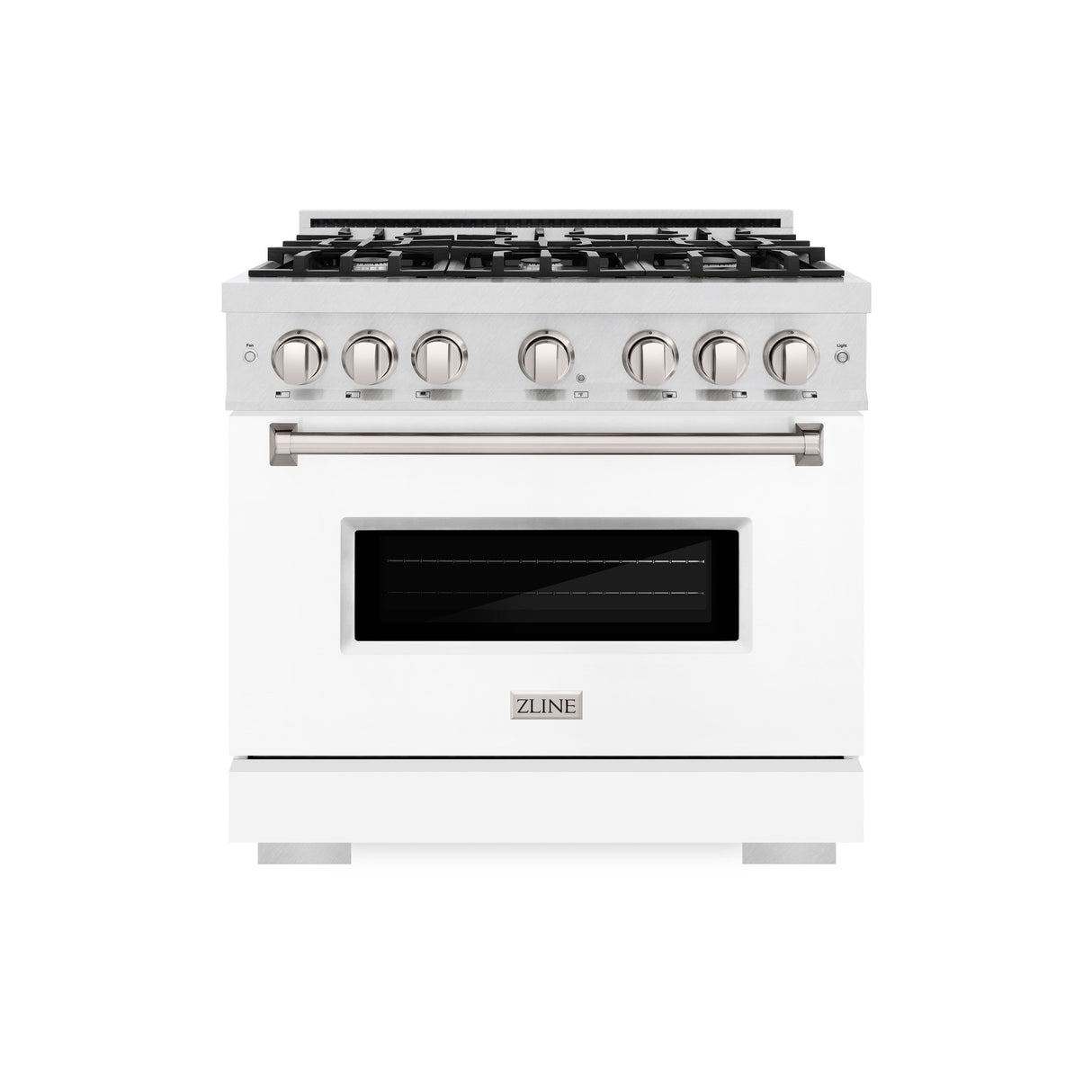 ZLINE 36 in. 5.2 cu. ft. Classic Gas Range with 6 Burner Cooktop and Convection Gas Oven in Satin Stainless Steel with White Matte Door (CGRS-WM-36)