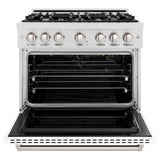 ZLINE 36 in. 5.2 cu. ft. Classic Gas Range with 6 Burner Cooktop and Convection Gas Oven in Satin Stainless Steel with White Matte Door (CGRS-WM-36)