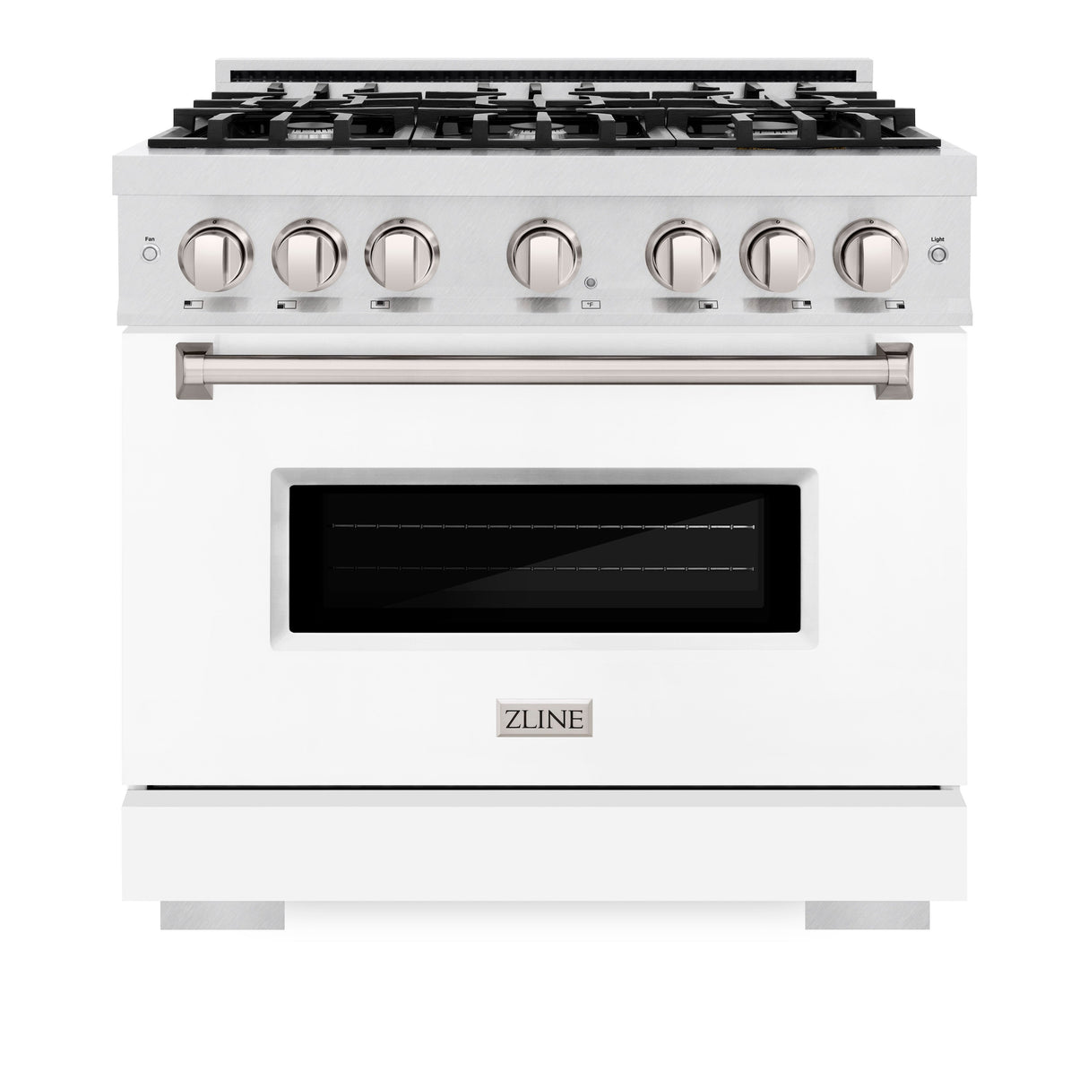 ZLINE 36 in. 5.2 cu. ft. Classic Gas Range with 6 Burner Cooktop and Convection Gas Oven in Satin Stainless Steel with White Matte Door (CGRS-WM-36)