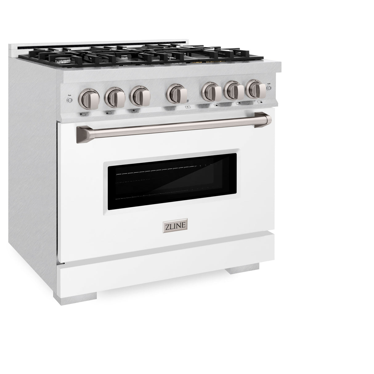 ZLINE 36 in. 5.2 cu. ft. Classic Gas Range with 6 Burner Cooktop and Convection Gas Oven in Satin Stainless Steel with White Matte Door (CGRS-WM-36)