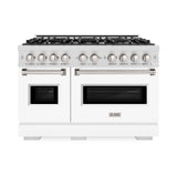 ZLINE 48 in. 6.7 cu. ft. Classic Double Oven Gas Range with 8 Burner Cooktop in Satin Stainless Steel with White Matte Doors (CGRS-WM-48)