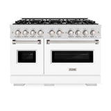 ZLINE 48 in. 6.7 cu. ft. Classic Double Oven Gas Range with 8 Burner Cooktop in Satin Stainless Steel with White Matte Doors (CGRS-WM-48)