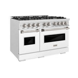 ZLINE 48 in. 6.7 cu. ft. Classic Double Oven Gas Range with 8 Burner Cooktop in Satin Stainless Steel with White Matte Doors (CGRS-WM-48)