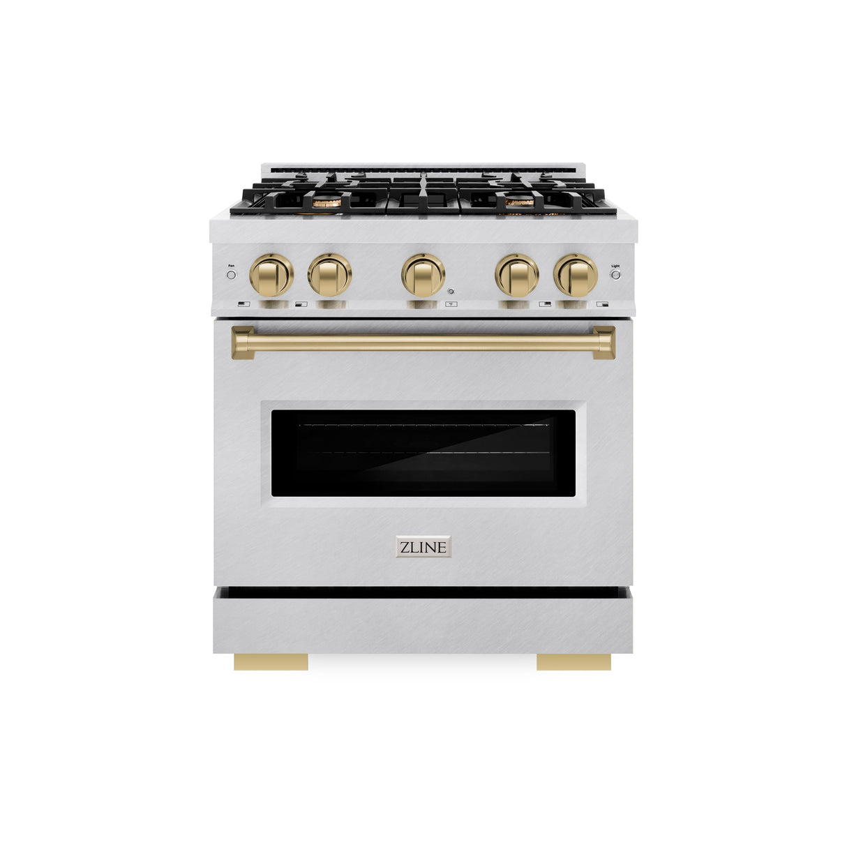 ZLINE Autograph Edition 30 in. 4.2 cu. ft. Classic Gas Range with 4 Burner Cooktop and Convection Gas Oven in Satin Stainless Steel and Champagne Bronze Accents (CGRSZ-30-CB)