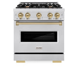 ZLINE Autograph Edition 30 in. 4.2 cu. ft. Classic Gas Range with 4 Burner Cooktop and Convection Gas Oven in Satin Stainless Steel and Champagne Bronze Accents (CGRSZ-30-CB)