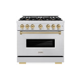 ZLINE Autograph Edition 36 in. 5.2 cu. ft. Classic Gas Range with 6 Burner Cooktop and Convection Gas Oven in Satin Stainless Steel and Champagne Bronze Accents (CGRSZ-36-CB)