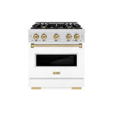 ZLINE Autograph Edition 30 in. 4.2 cu. ft. Classic Gas Range with 4 Burner Cooktop and Convection Gas Oven in Satin Stainless Steel with White Matte Door and Champagne Bronze Accents (CGRSZ-WM-30-CB)