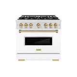 ZLINE Autograph Edition 36 in. 5.2 cu. ft. Classic Gas Range with 6 Burner Cooktop and Convection Gas Oven in Satin Stainless Steel with White Matte Door and Champagne Bronze Accents (CGRSZ-WM-36-CB)