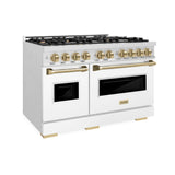ZLINE Autograph Edition 48 in. 6.7 cu. ft. Classic Double Oven Gas Range with 8 Burner Cooktop in Satin Stainless Steel with White Matte Doors and Champagne Bronze Accents (CGRSZ-WM-48-CB)
