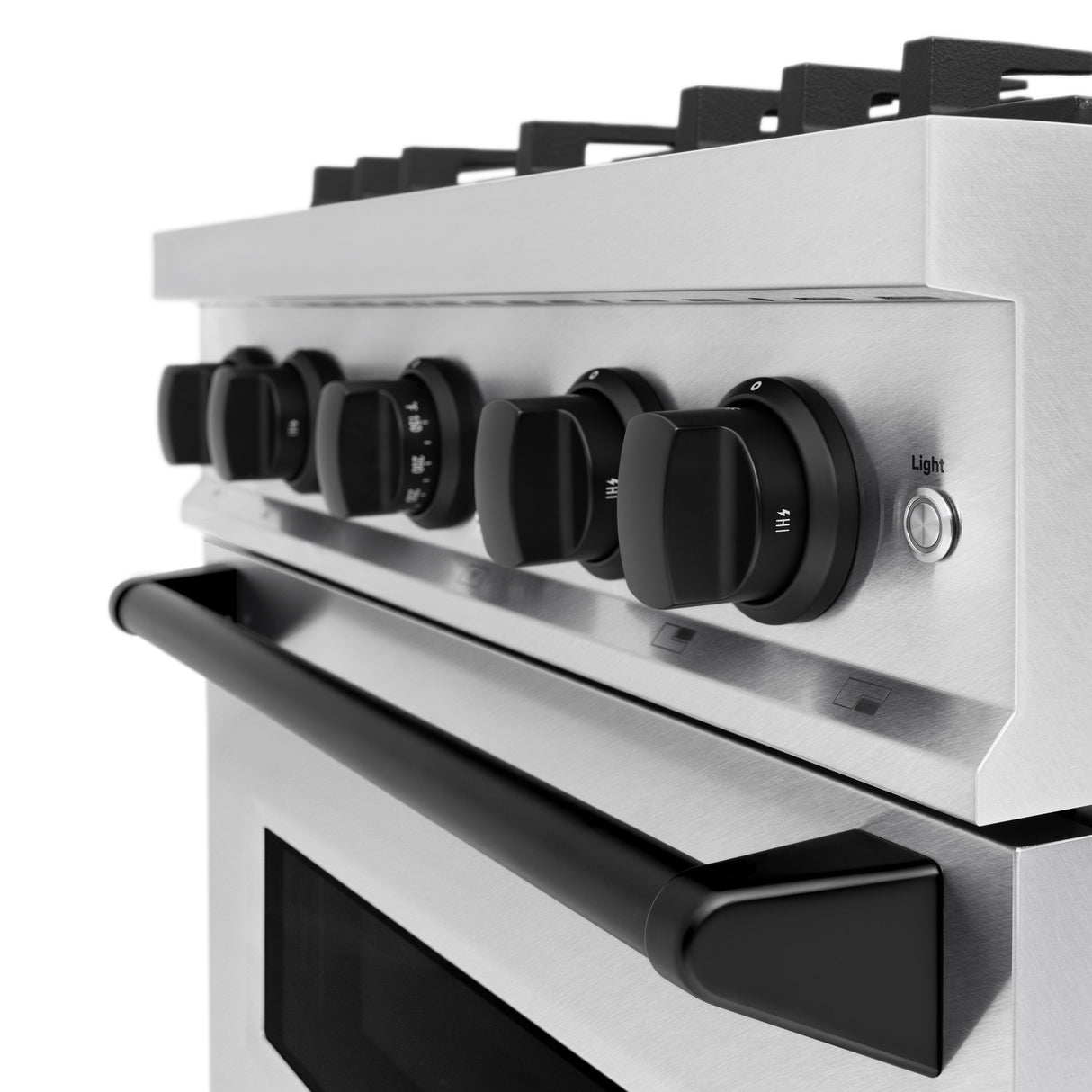 ZLINE Autograph Edition 30 in. 4.2 cu. ft. Classic Gas Range with 4 Burner Cooktop and Convection Gas Oven in Satin Stainless Steel with White Matte Door and Matte Black Accents (CGRSZ-WM-30-MB)