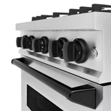 ZLINE Autograph Edition 30 in. 4.2 cu. ft. Classic Gas Range with 4 Burner Cooktop and Convection Gas Oven in Satin Stainless Steel with White Matte Door and Matte Black Accents (CGRSZ-WM-30-MB)