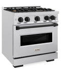 ZLINE Autograph Edition 30 in. 4.2 cu. ft. Classic Gas Range with 4 Burner Cooktop and Convection Gas Oven in Satin Stainless Steel with White Matte Door and Matte Black Accents (CGRSZ-WM-30-MB)