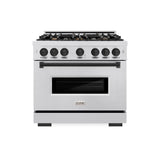 ZLINE Autograph Edition 36 in. 5.2 cu. ft. Classic Gas Range with 6 Burner Cooktop and Convection Gas Oven in Satin Stainless Steel and Matte Black Accents (CGRSZ-36-MB)