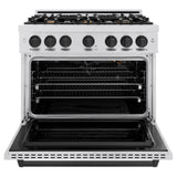 ZLINE Autograph Edition 36 in. 5.2 cu. ft. Classic Gas Range with 6 Burner Cooktop and Convection Gas Oven in Satin Stainless Steel and Matte Black Accents (CGRSZ-36-MB)