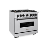 ZLINE Autograph Edition 36 in. 5.2 cu. ft. Classic Gas Range with 6 Burner Cooktop and Convection Gas Oven in Satin Stainless Steel and Matte Black Accents (CGRSZ-36-MB)