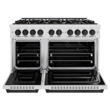 ZLINE Autograph Edition 48 in. 6.7 cu. ft. Classic Double Oven Gas Range with 8 Burner Cooktop in Satin Stainless Steel and Matte Black Accents (CGRSZ-48-MB)