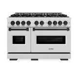 ZLINE Autograph Edition 48 in. 6.7 cu. ft. Classic Double Oven Gas Range with 8 Burner Cooktop in Satin Stainless Steel and Matte Black Accents (CGRSZ-48-MB)