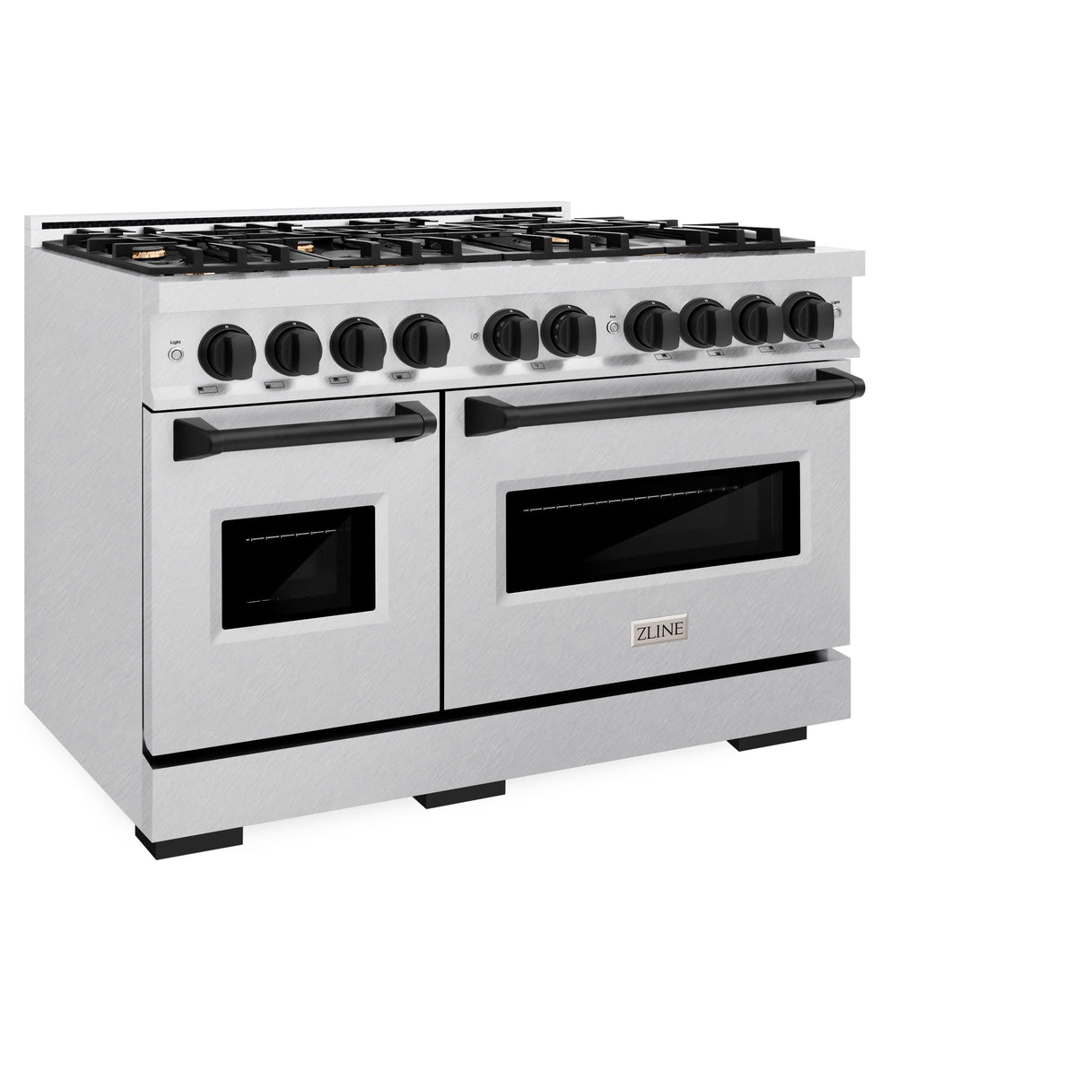 ZLINE Autograph Edition 48 in. 6.7 cu. ft. Classic Double Oven Gas Range with 8 Burner Cooktop in Satin Stainless Steel and Matte Black Accents (CGRSZ-48-MB)
